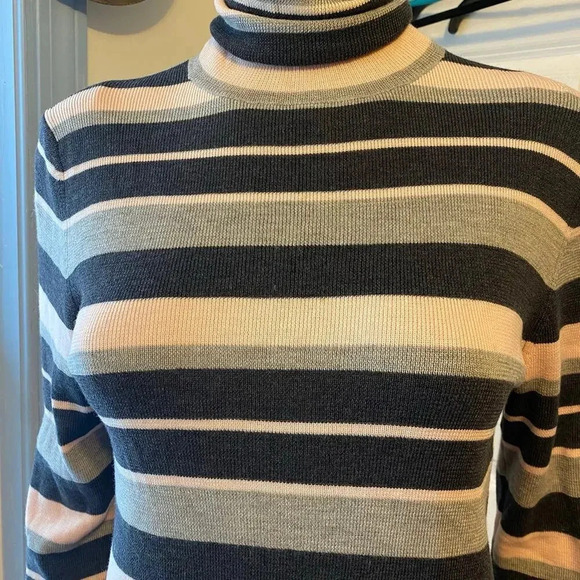 Banana Republic Merino Wool Turtle Neck Striped Soft Cozy Sweater Women Size M - Picture 6 of 6